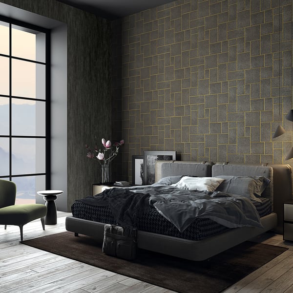 33223 -  Wallpaper Collection - Black Colours - Wood Block Design