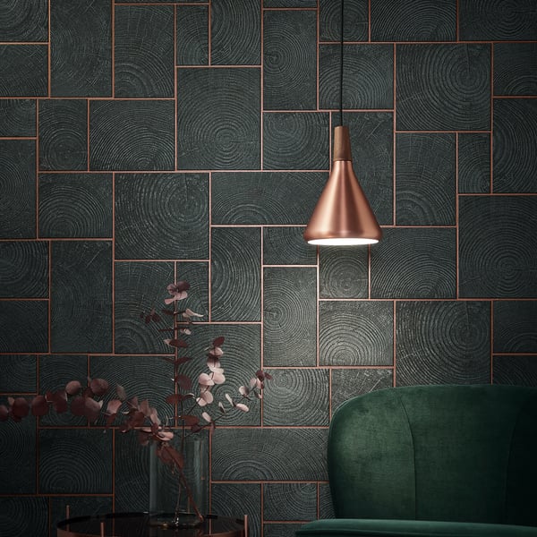 33224 -  Wallpaper Collection - Anthracite Colours - Wood Block Design