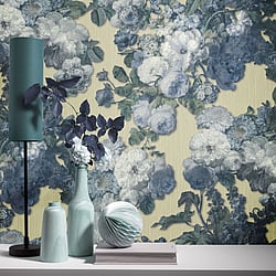 Galerie Wallcoverings Product Code 10153-02 - Elle Decoration Wallpaper Collection - Teal Light Gold Colours - Floral Baroque Design