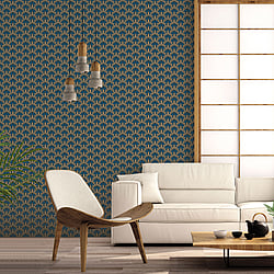 Galerie Wallcoverings Product Code 18513 - Into The Wild Wallpaper Collection - Blue Gold Colours - Leaf Motif Design