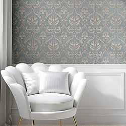 Galerie Wallcoverings Product Code: 23606 - Classic Italian Wallpaper Collection Galerie Wallcoverings Product Code 23606 - Classic Italian Wallpaper Collection - Blue Beige Colours - A traditional damask on a woven effect background, giving a classical, formal edge to any interior scheme. Design