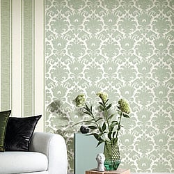 Galerie Wallcoverings Product Code: 23615 - Classic Italian Wallpaper Collection Galerie Wallcoverings Product Code 23615 - Classic Italian Wallpaper Collection - Green Colours - A floral, traditional damask on a textured background, giving a classical, formal edge to any interior scheme. Design