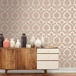 Galerie Wallcoverings Product Code: 25724 - Cottage Chic Wallpaper Collection Galerie Wallcoverings Product Code 25724 - Cottage Chic Wallpaper Collection - Pink Colours - A traditional damask on a woven effect background, giving a classical, formal edge to any interior scheme Design