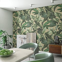 Galerie Wallcoverings Product Code 34198 - Loft 2 Wallpaper Collection - Green, Beige Colours - Tropical Wall Panel Design