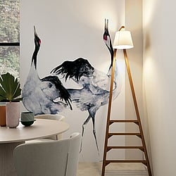 Galerie Wallcoverings Product Code 34595 - Kumano Wallpaper Collection - White, Black Colours - Painted Crane Mural Design