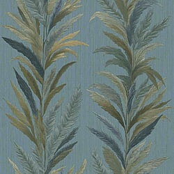 Galerie Wallcoverings Product Code 35906 - Ornamenta Wallpaper Collection - Blue Gold Colours - Leaf Flourish Design