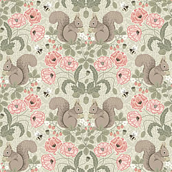 Galerie Wallcoverings Product Code 44120 - Apelviken 2 Wallpaper Collection - Green Red Beige Colours - Squirrels and Strawberries Design