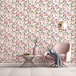 Galerie Wallcoverings Product Code 47457 - Flora Wallpaper Collection - Beige, Rose, Green Colours - Summer Bouquet Design