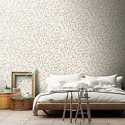 Galerie Wallcoverings Product Code 51026 - Blomstermala Wallpaper Collection - Pink Green Beige White Colours - Butterfly Trail Design