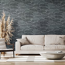 Galerie Wallcoverings Product Code 65005 - Feel Wallpaper Collection - Navy Blue Silver Black  Colours - Seashell Design
