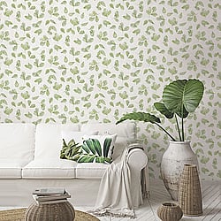 Galerie Wallcoverings Product Code 7305 - Evergreen Wallpaper Collection - Green Colours - Fossil Leaf Toss Design