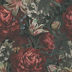 Galerie Wallcoverings Product Code BW51000 - Blooming Wild Wallpaper Collection - Green Red Colours - Antique Floral Motif Design
