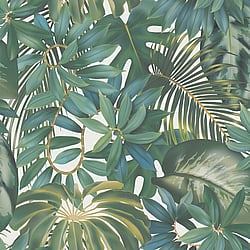 Galerie Wallcoverings Product Code BW51023 - Blooming Wild Wallpaper Collection - Blue Green Cream Colours - Tropical Leaf Motif Design