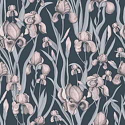 Galerie Wallcoverings Product Code EL21024 - Elisir Wallpaper Collection - Navy Blue Rose Gold Colours - Iris Whisper Design