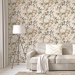 Galerie Wallcoverings Product Code ES31101 - Escape Wallpaper Collection - Cream, Beige, Green, Pink, Brown, Black, Grey, Red Colours - Apple Blossom Tree Design