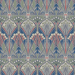 Galerie Wallcoverings Product Code ET12412 - Arts And Crafts Wallpaper Collection - Green Blue Red Colours - Dragonfly Damask Design