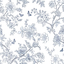 Galerie Wallcoverings Product Code FH37539 - Homestyle Wallpaper Collection - White Blue Colours - Butterfly Toile Design
