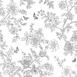 Galerie Wallcoverings Product Code FH37540 - Homestyle Wallpaper Collection - White Grey Colours - Butterfly Toile Design