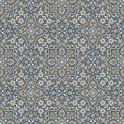 Galerie Wallcoverings Product Code FH37542 - Homestyle Wallpaper Collection - White Blue Gold Colours - Floral Tile Design