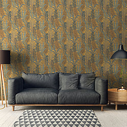 Galerie Wallcoverings Product Code FL61117 - Flourish Wallpaper Collection - Brown/Yellow Colours - Fern Leaves Motif Design