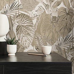 Galerie Wallcoverings Product Code FL61156 - Flourish Wallpaper Collection - Beige/Brown Colours - Jungle Leaves Motif Design