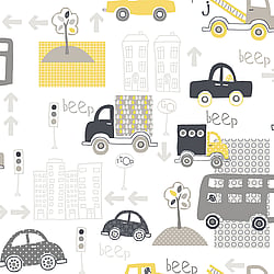 Galerie Wallcoverings Product Code G56011 - Just 4 Kids 2 Wallpaper Collection - Yellow Grey Black White Colours - Traffic Design