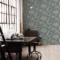 Galerie Wallcoverings Product Code G56204 - Nostalgie Wallpaper Collection - Green Colours - Block Letters Design