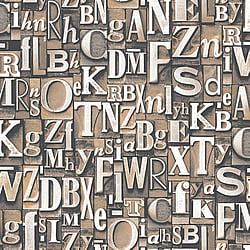 Galerie Wallcoverings Product Code G56205 - Steampunk Wallpaper Collection - Bronze Brown Colours - Block Letters Design