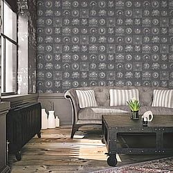 Galerie Wallcoverings Product Code G56228 - Steampunk Wallpaper Collection - Silver Grey Colours - Industrial Tiles Design