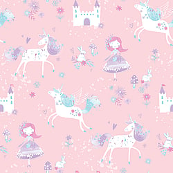 Galerie Wallcoverings Product Code G56523 - Just 4 Kids 2 Wallpaper Collection - Pink Purple Blue Colours - Unicorns and Princesses Design