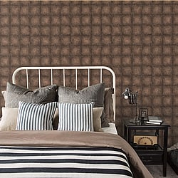 Galerie Wallcoverings Product Code G67792 - Ambiance Wallpaper Collection - Brown Copper Colours - Metallic Tile Design