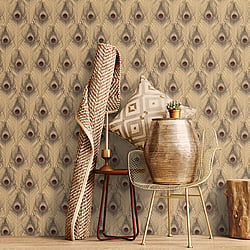 Galerie Wallcoverings Product Code G67980 - Organic Textures Wallpaper Collection - Gold Red Colours - Peacock Feather Design