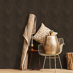 Galerie Wallcoverings Product Code G67997 - Organic Textures Wallpaper Collection - Dark Brown Colours - Chevron Wood Design