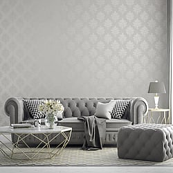 Galerie Wallcoverings Product Code G68670 - Palazzo 2 Wallpaper Collection - Silver Grey,White Colours - Medallion Damask Design