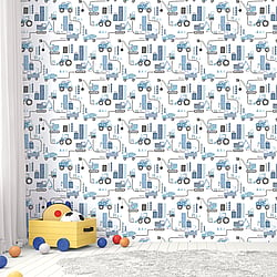 Galerie Wallcoverings Product Code G78360 - Tiny Tots 2 Wallpaper Collection - Blues Colours - Construction Design