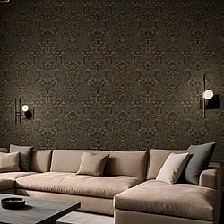 Galerie Wallcoverings Product Code IS33349 - Italian Silks And Damasks Wallpaper Collection - Black Colours - Damasco Quirinale Design