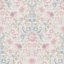 Galerie Wallcoverings Product Code MC61008 - Maison Charme Wallpaper Collection - Green, Pink, White, Blue Colours - Step into a world of quintessential French chicness with this mesmerizing print. Immerse yourself in its exquisite details, where blossoms, wispy leaves and graceful birds intertwine, evoking the essence of spring. This elegant print breathes life into every room it graces, infusing your space with warmth, charm, and a touch of timeless beauty. Let this gorgeous floral and bird motif transport you to a realm of captivating allure and enchantment. Design