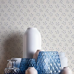 Galerie Wallcoverings Product Code MC61026 - Maison Charme Wallpaper Collection - Blue, Grey, White Colours - This timeless small-scale forget me not pattern is wonderfully useable and a great coordinate. Traditionally, forget me not flowers have carried a symbolic meaning of remembrance and true and eternal love. A great choice for any homely environment.  Available in a choice of three colourways, this wallpaper is shown here in darker blue. An organic textural ground adds a relaxed feel to this stylish design. Design