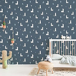 Galerie Wallcoverings Product Code ND21126 - Little Explorers Wallpaper Collection - Dark Blue Red White Colours - Dark Blue Happy Llamas Design
