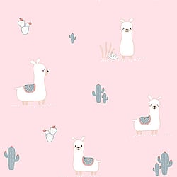 Galerie Wallcoverings Product Code ND21128 - Little Explorers Wallpaper Collection - Pink Blue Red Colours - Pink Happy Llamas Design