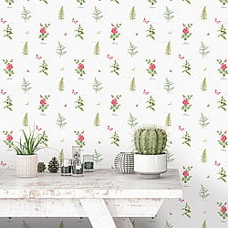 Galerie Wallcoverings Product Code S45208 - Country Cottage Wallpaper Collection - Red Green Colours - Rose Botanical Motif Design