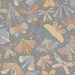 Galerie Wallcoverings Product Code S63026 - Sommarang 2 Wallpaper Collection - Grey, blue, yellow Colours - Enchanting butterflies and dragonflies Design