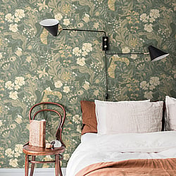 Galerie Wallcoverings Product Code S83104 - Sommarang Wallpaper Collection - Grey Colours - Swedish Flowers and Leaves Design