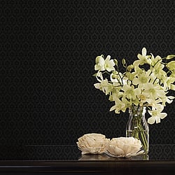 Galerie Wallcoverings Product Code SK34752 - Simply Silks 4 Wallpaper Collection - Black Colours - Small Damask Design