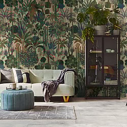 Galerie Wallcoverings Product Code WH45230M - Welcome Home Murals Wallpaper Collection - Beige, Blue, Green Colours - Vintage Jungle Greenery Design
