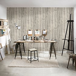 Galerie Wallcoverings Product Code WW22212 - The Woods And Wicker Wallpaper Collection - Beige Cream Grey Colours - Reclaimed Wood Effect Motif Design